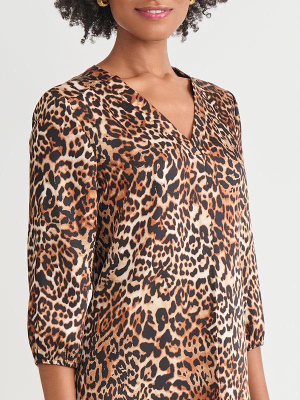 Jones New York Printed V-Neck Pleated Kelly Blouse Satin