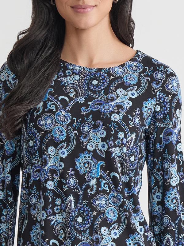 Jones New York Puff Sleeve Crew Neck Printed Everyday Knit