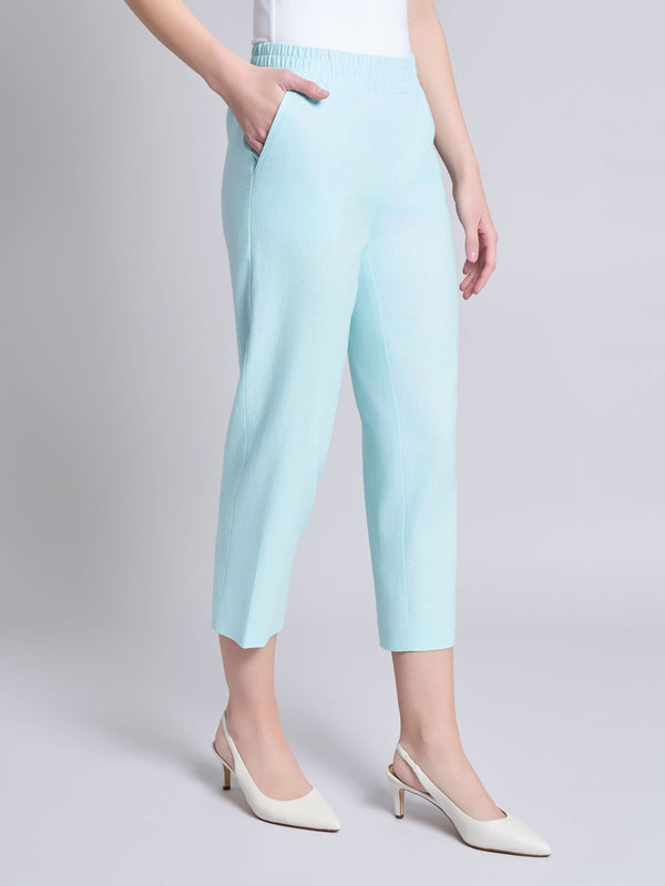 Jones New York Pull-On Cropped Pant Solid Linen Viscose