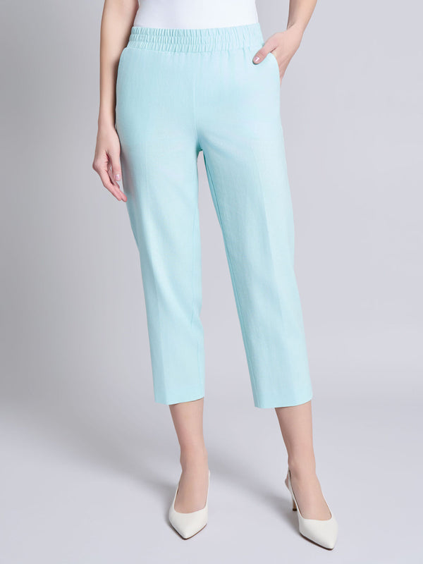 jones new york Pull-On Cropped Pant Solid Linen Viscose