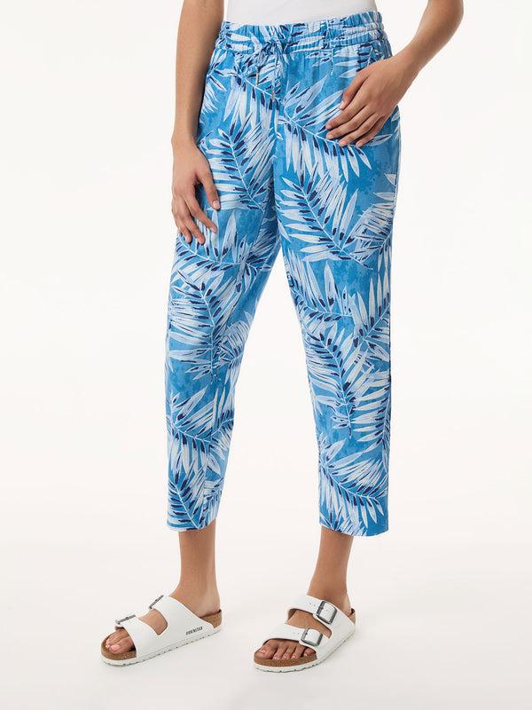 Jones New York Pull On Drawstring Cropped Trouser Printed Linen Blend