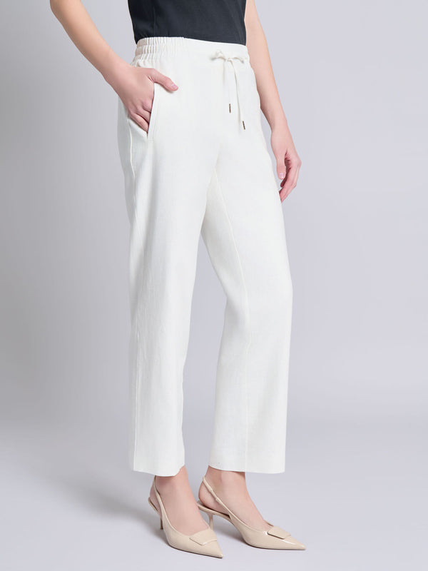 Jones New York Pull-On Drawstring Trouser Solid Linen Viscose