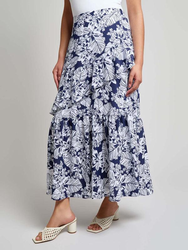 Jones New York Pull-On Ruffle Maxi Skirt Crepe De Chine