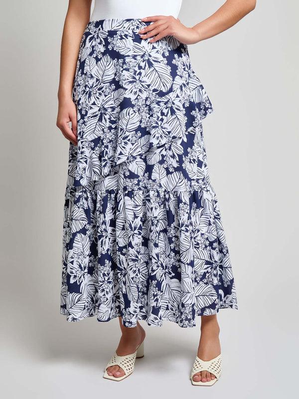 jones new york Pull-On Ruffle Maxi Skirt Crepe de Chine