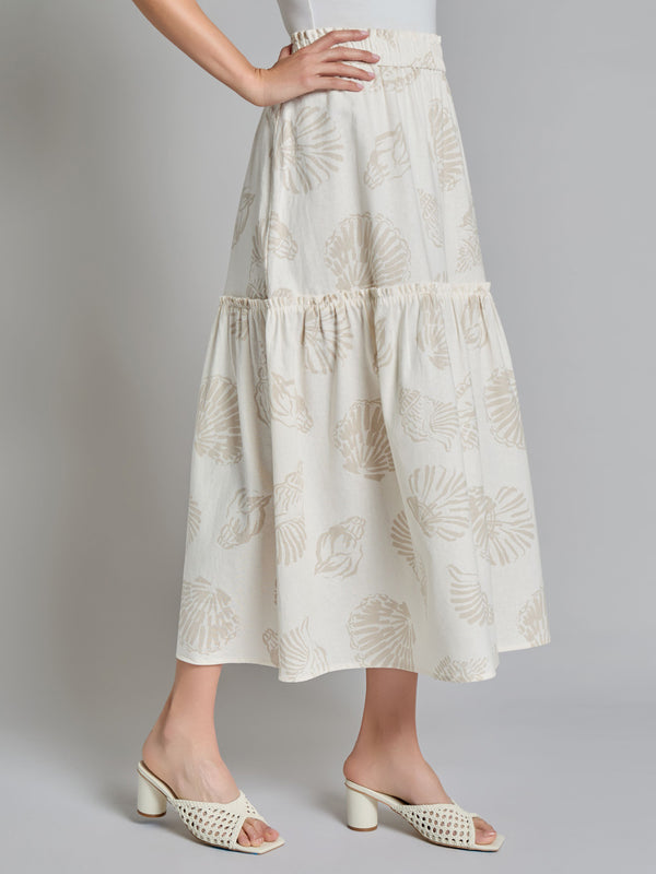 Jones New York Pull-On Tiered Maxi Skirt Linen Blend