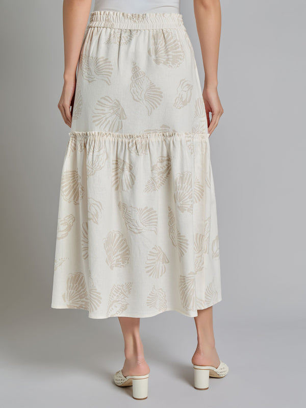 Jones New York Pull-On Tiered Maxi Skirt Linen Blend