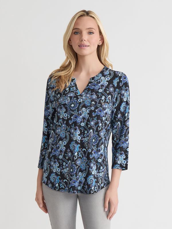 jones new york Quarter Sleeve Top Printed Everyday Knit