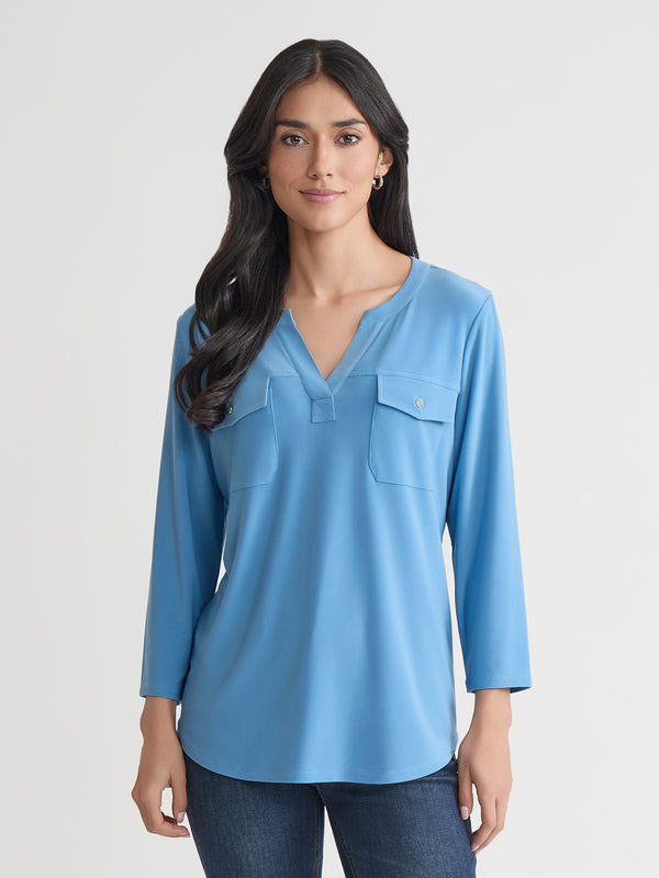 jones new york Quarter Sleeve Top Solid Everyday Knit