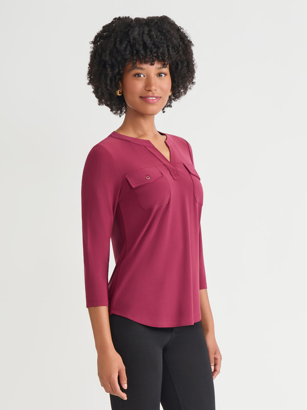 Jones New York Quarter Sleeve Top Solid Everyday Knit