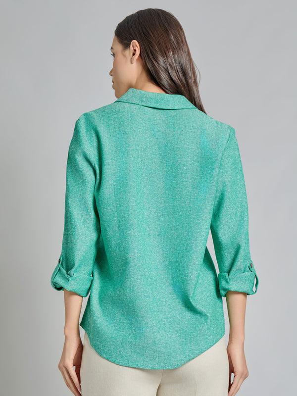 Jones New York Roll-Tab Button-Front Blouse Linen Blend