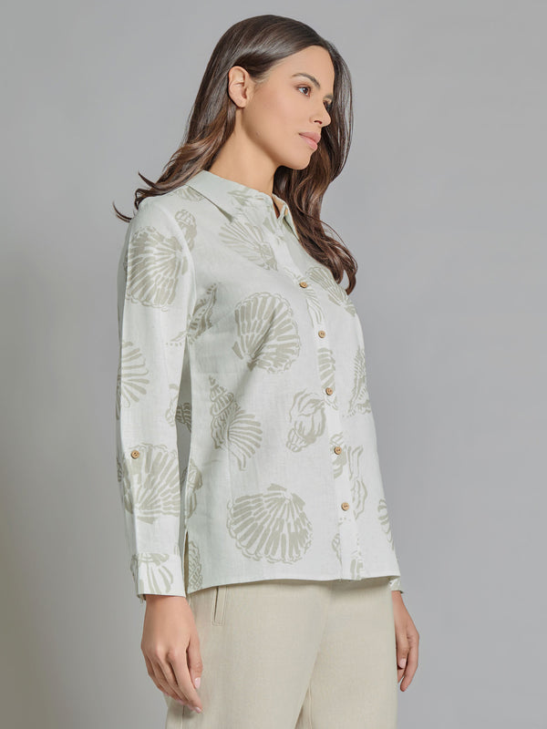 Jones New York Roll-Tab Button-Front Blouse Linen Blend