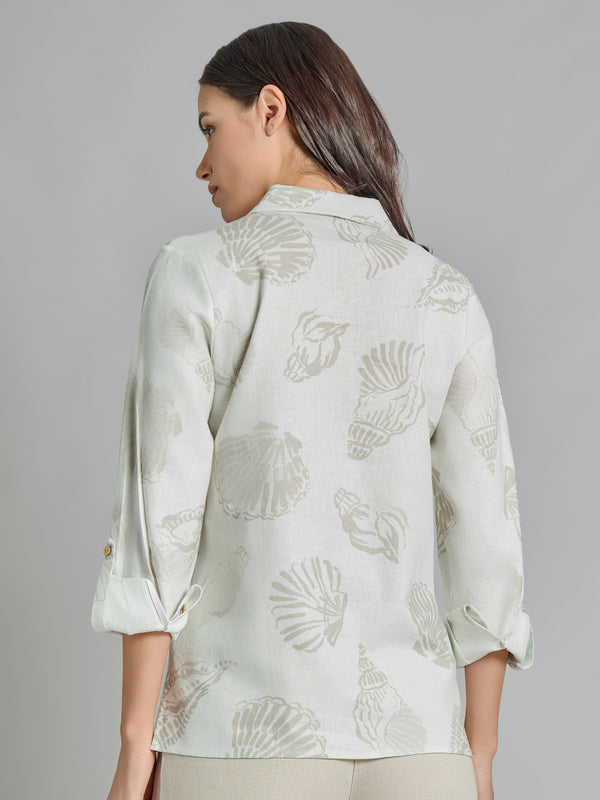 Jones New York Roll-Tab Button-Front Blouse Linen Blend