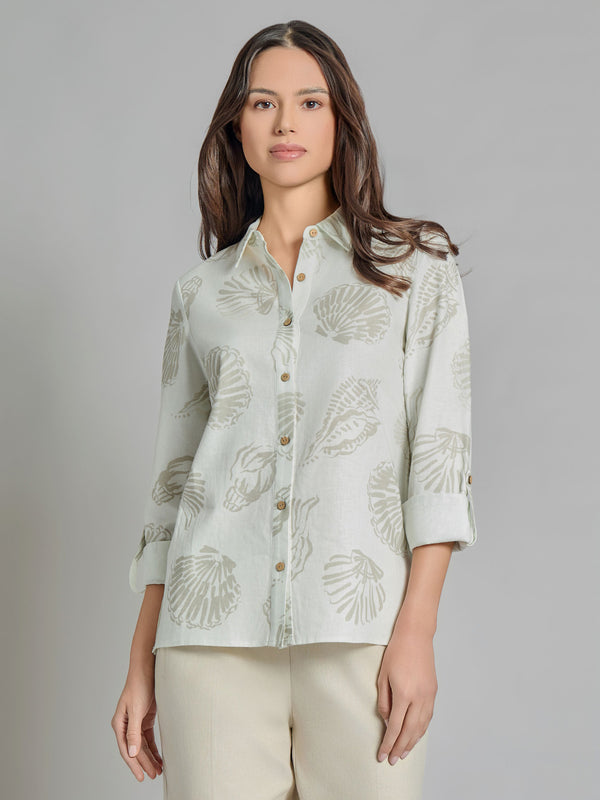 jones new york Roll-Tab Button-Front Blouse Linen Blend