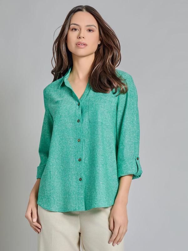 jones new york Roll-Tab Button-Front Blouse Linen Blend