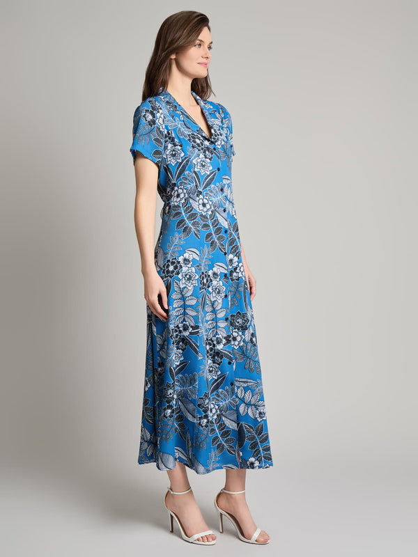 Jones New York Short Sleeve Button-Front Maxi Dress