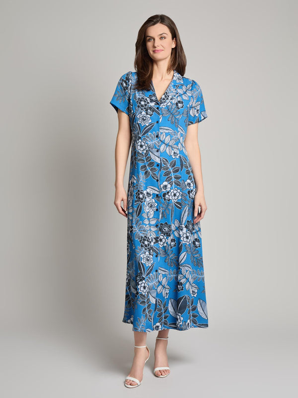 jones new york Short Sleeve Button-Front Maxi Dress