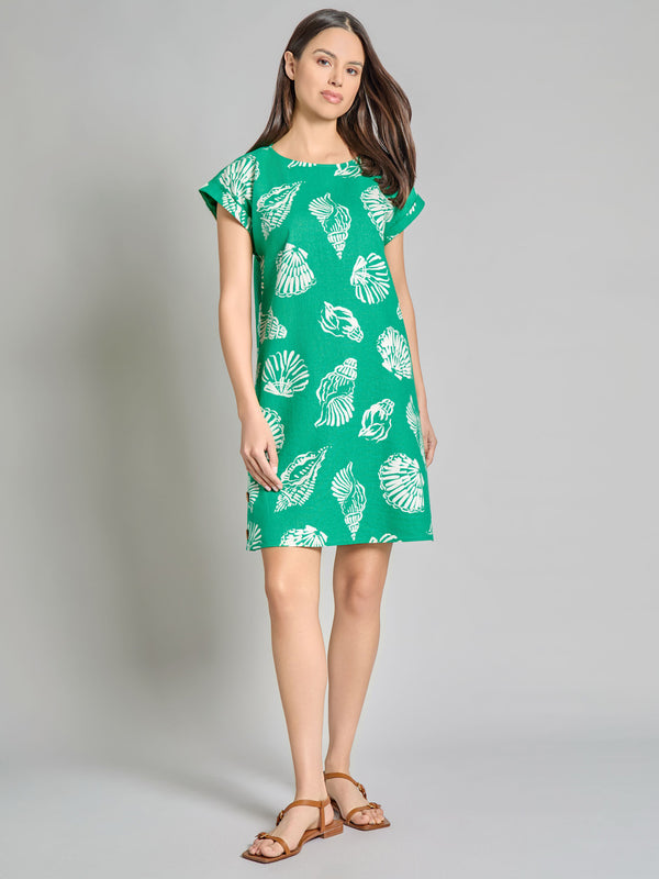 Jones New York Short Sleeve Side Button Swing Dress Linen Blend