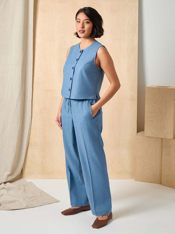 Jones New York Sleeveless Button Front Top Crossdye Linen Blend