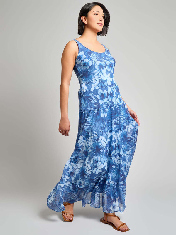 Jones New York Sleeveless Tiered Maxi Dress Printed Chiffon Yoryu