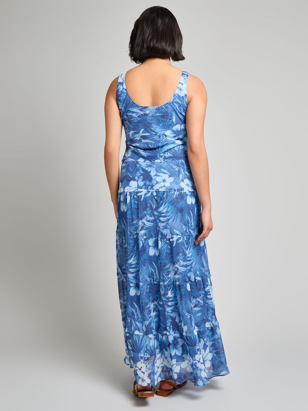 Jones New York Sleeveless Tiered Maxi Dress Printed Chiffon Yoryu