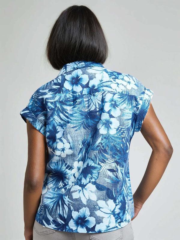 Jones New York Tie-Front Button-Front Blouse Printed Cotton