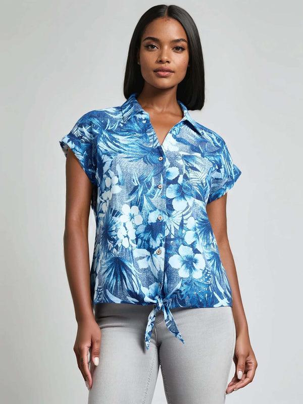 jones new york Tie-Front Button-Front Blouse Printed Cotton