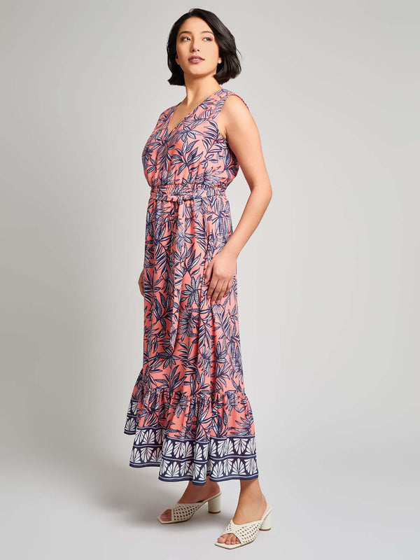 Jones New York V-Neck Belted Maxi Dress Crepe De Chine