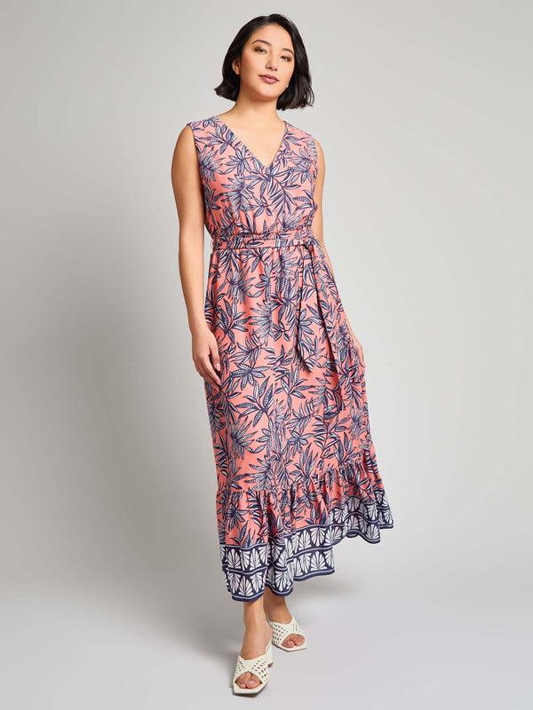 jones new york V-Neck Belted Maxi Dress Crepe de Chine