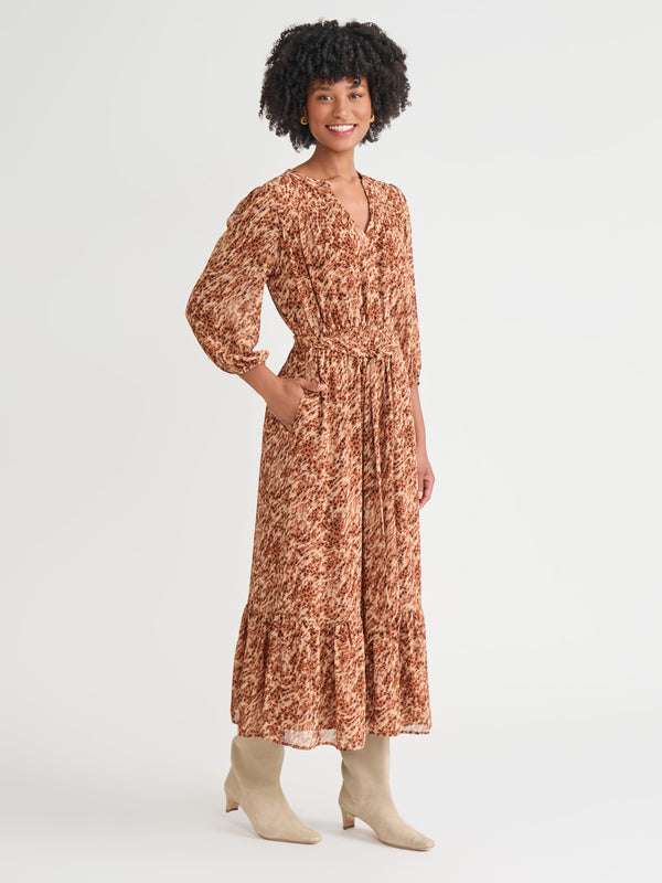 Jones New York V-Neck Belted Maxi Dress Printed Chiffon
