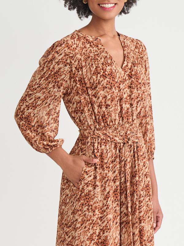 Jones New York V-Neck Belted Maxi Dress Printed Chiffon