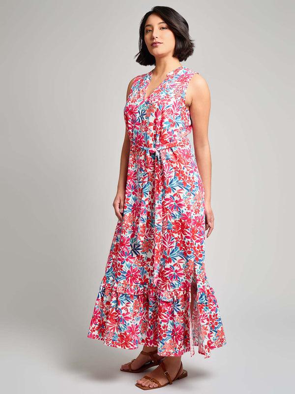 Jones New York V-Neck Flounce Maxi Dress Linen Blend