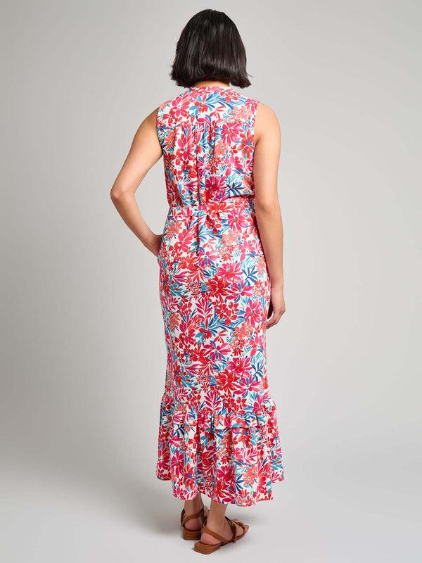 Jones New York V-Neck Flounce Maxi Dress Linen Blend