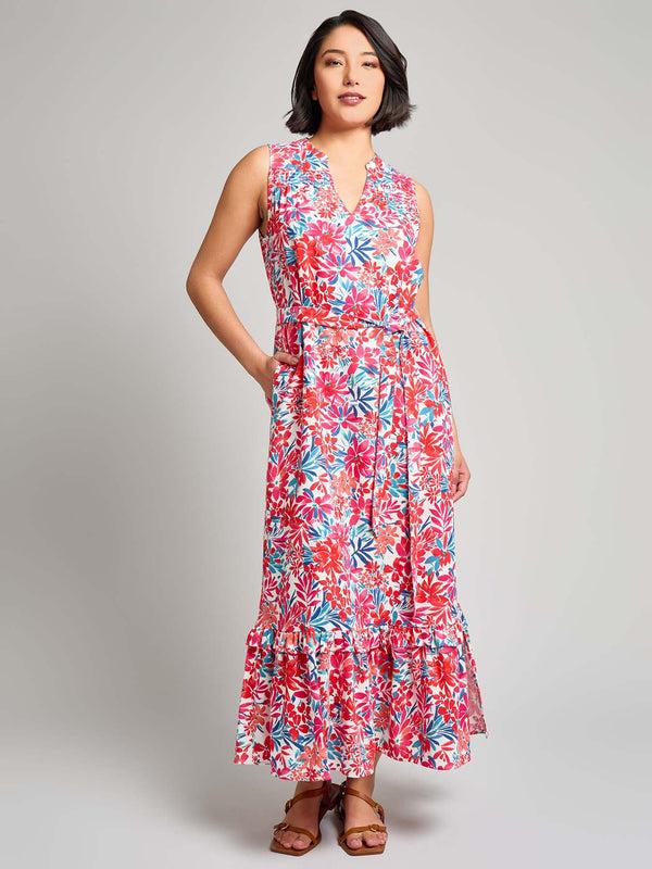 jones new york V-Neck Flounce Maxi Dress Linen Blend