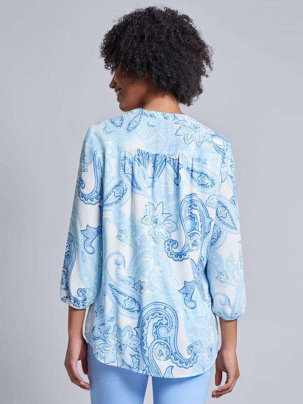 Jones New York V-Neck Pleated Kelly Blouse Crepe De Chine