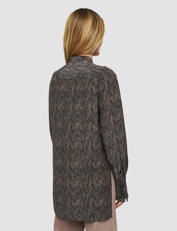 Joseph Albin Crepe De Chine Print Silk Blouse Black/Escargot