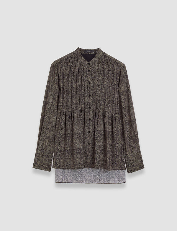 joseph Albin Crepe de Chine Print Silk Blouse Black/Escargot