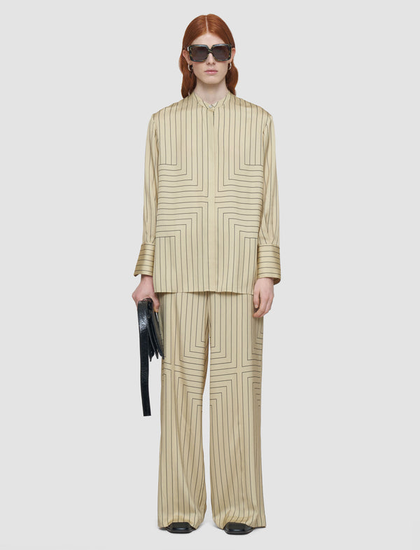 Joseph Athena Geometric Print Silk Blouse Affogato/Black