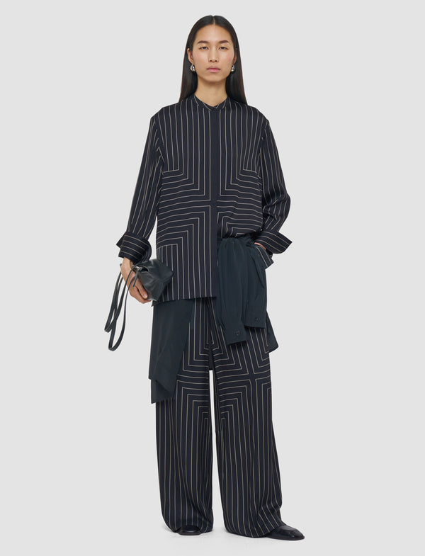 Joseph Athena Geometric Print Silk Blouse Black/Affogato