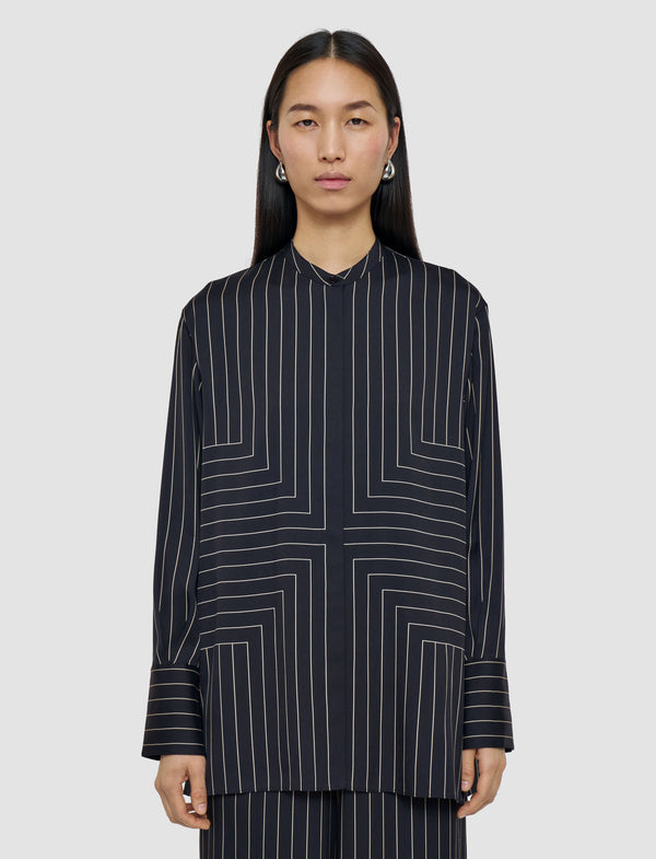 Joseph Athena Geometric Print Silk Blouse Black/Affogato