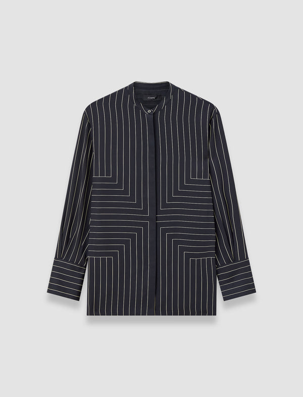 joseph Athena Geometric Print Silk Blouse Black/Affogato