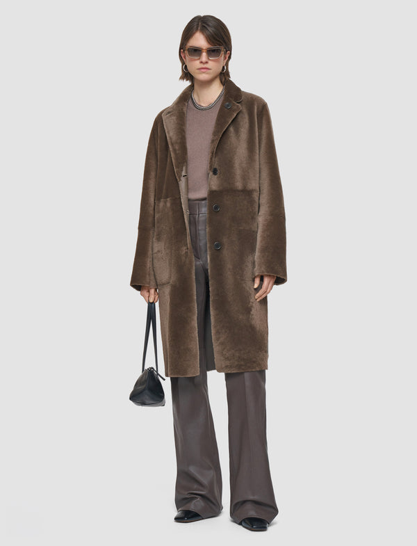 Joseph Britanny Reversible Soft Shearling Coat Mushroom