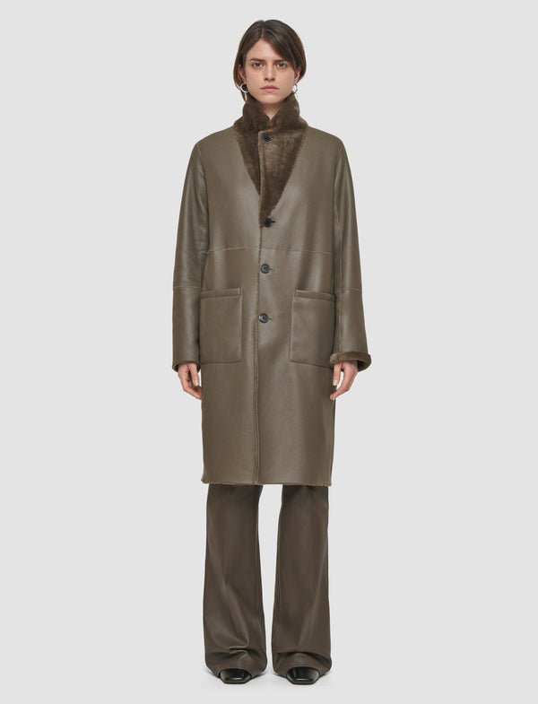 Joseph Britanny Reversible Soft Shearling Coat Mushroom