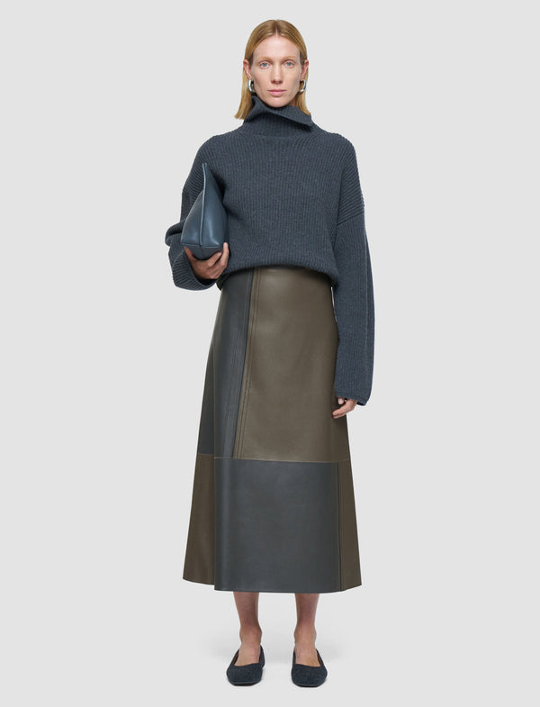 Joseph Cezanne Overlay Nappa Leather Skirt Smoke Combo