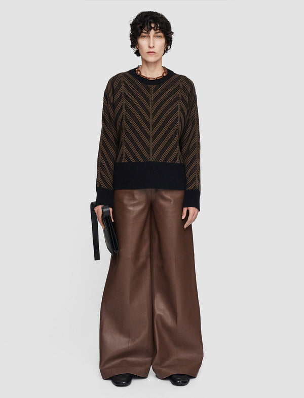 Joseph Chevron Ribbed Round Neck Jumper Arabica/Black