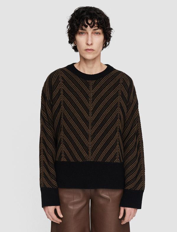 Joseph Chevron Ribbed Round Neck Jumper Arabica/Black