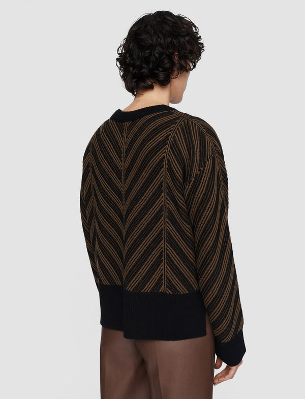Joseph Chevron Ribbed Round Neck Jumper Arabica/Black
