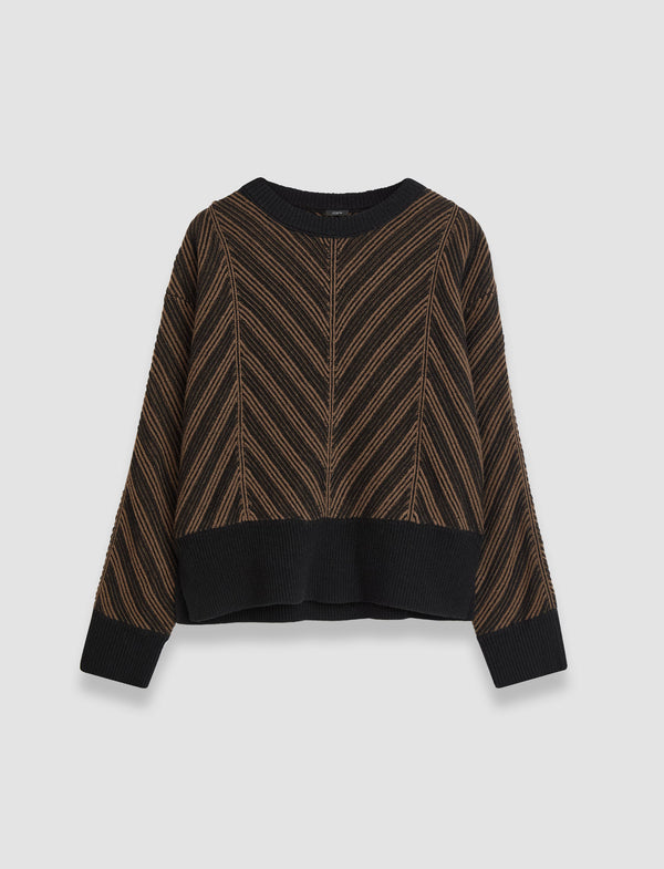 joseph Chevron Ribbed Round Neck Jumper Arabica/Black