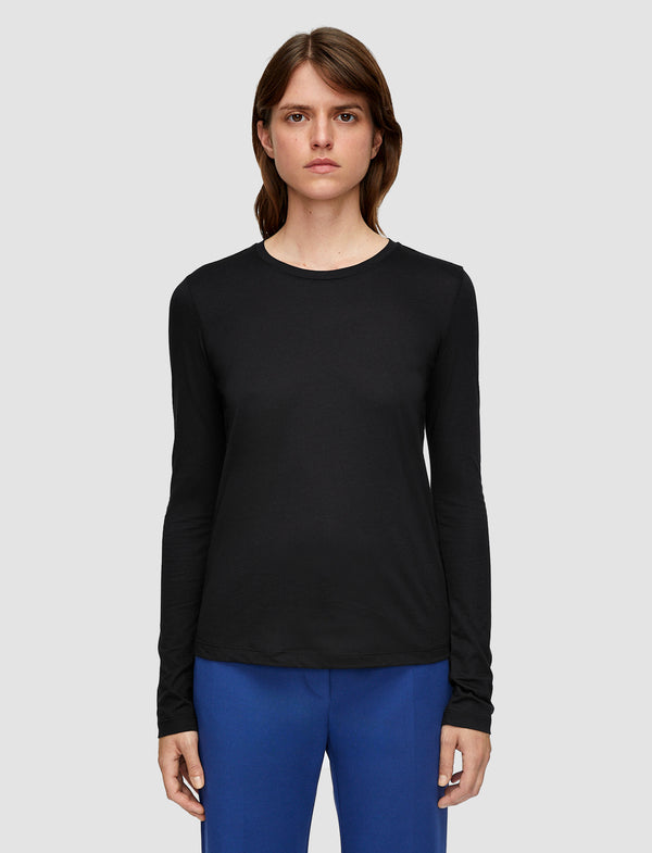 Joseph Cotton Silk Jersey Long Sleeve T-Shirt Black