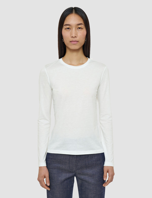 Joseph Cotton Silk Jersey Long Sleeve T-Shirt Off White