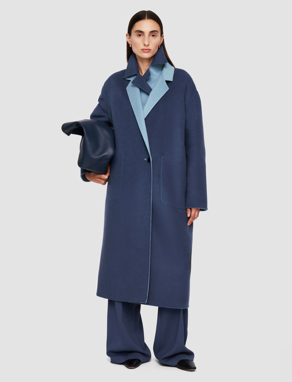 Joseph Edmond Reversible Double Face Cashmere Coat Faded Sky/Harbour
